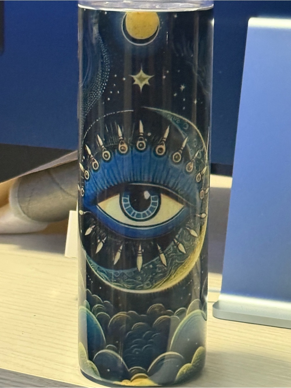 Mystic Eye Glass Art Cylinder in Blue and Gold